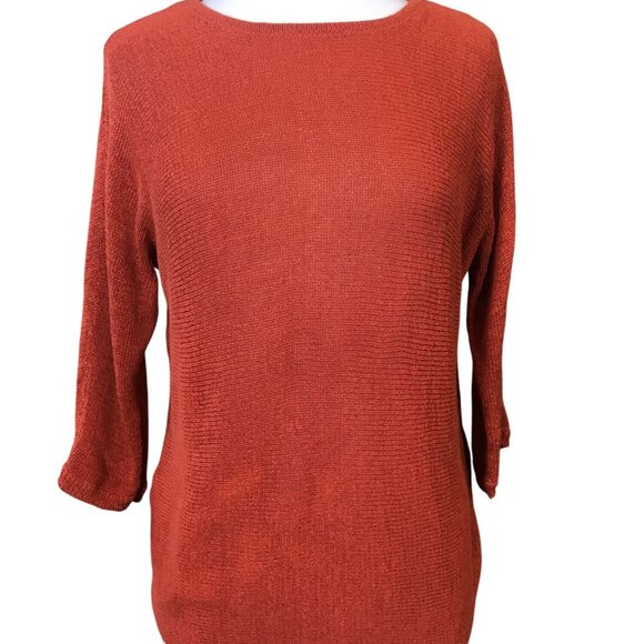 Chicos 3/4 Sleeve Crossback Pullover Sweater Rust Burnt Orange Medium - Picture 1 of 10